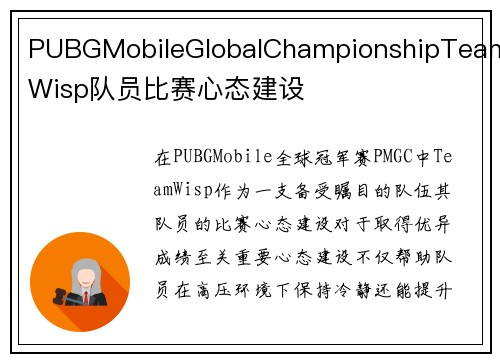 PUBGMobileGlobalChampionshipTeamWisp队员比赛心态建设