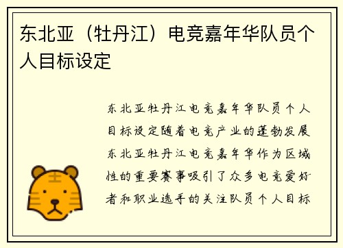 东北亚（牡丹江）电竞嘉年华队员个人目标设定