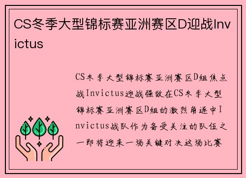 CS冬季大型锦标赛亚洲赛区D迎战Invictus